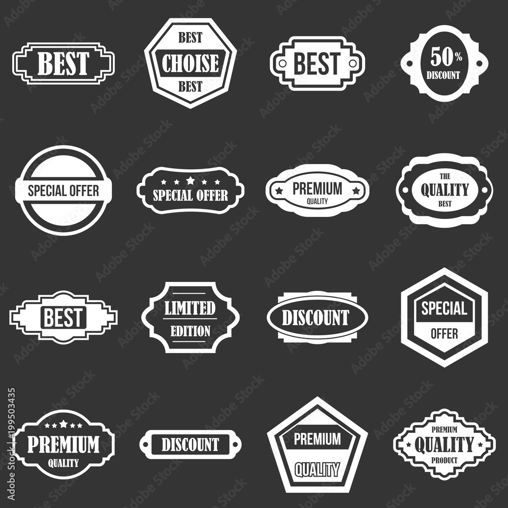 Golden labels icons set grey vector