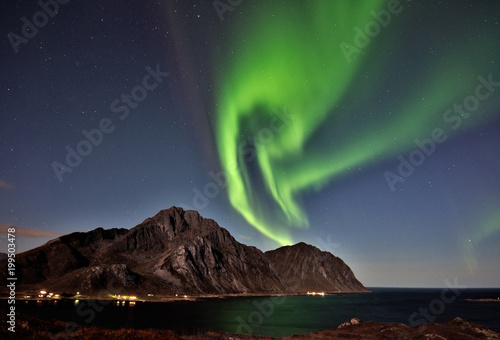 Northern lights above Mt Store Nappstind, Lofoten islands © stein
