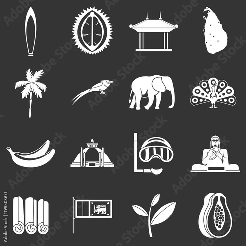 Sri Lanka travel icons set grey vector
