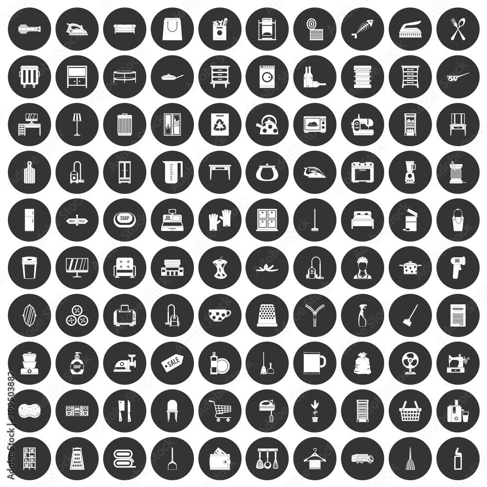 100 housework icons set black circle 100 housework icons set black circle