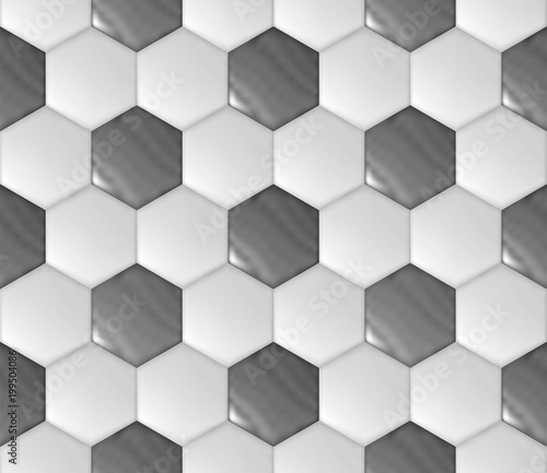 Hexagon honeycomb shape vector black and white european soccer ball vector seamless pattern, sport theme background. Football style 3d wallpaper. Playing ball cover ornament.