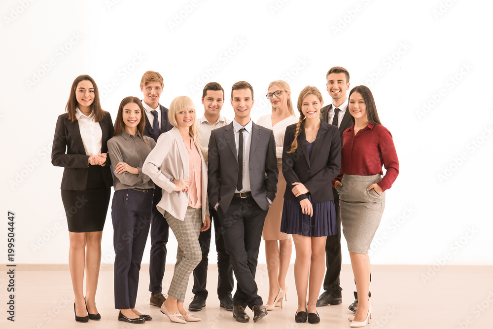People standing together on light background. Unity concept