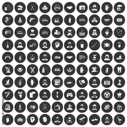 100 human resources icons set black circle