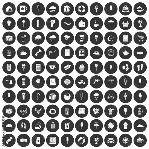 100 ice cream icons set black circle