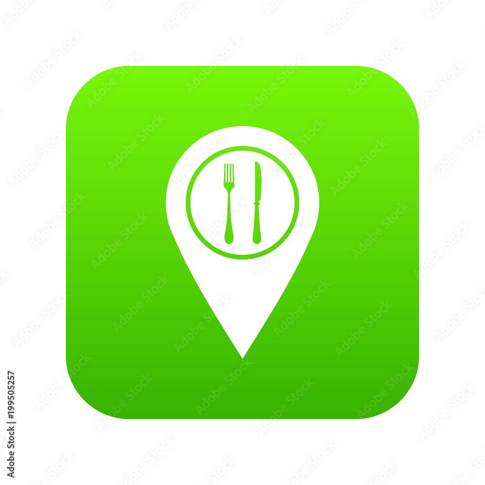 Map pin pointer with cafe or restaurant sign icon digital green Map pin pointer with cafe or restaurant sign icon digital green