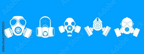 Gas mask icon blue set vector