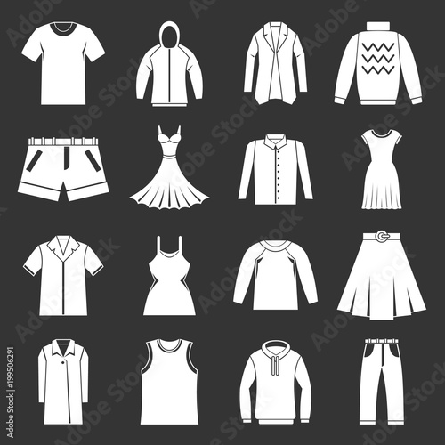Different clothes icons set grey vector