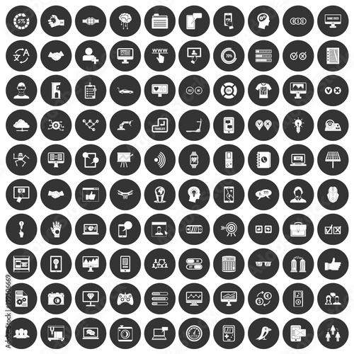 100 interface icons set black circle