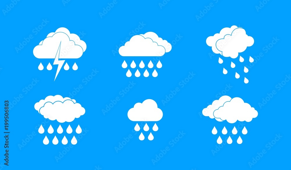 Rainy cloud icon blue set vector Rainy cloud icon blue set vector
