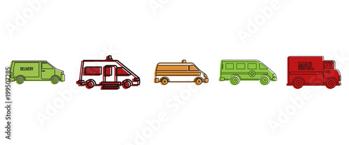 Minivan icon set, color outline style