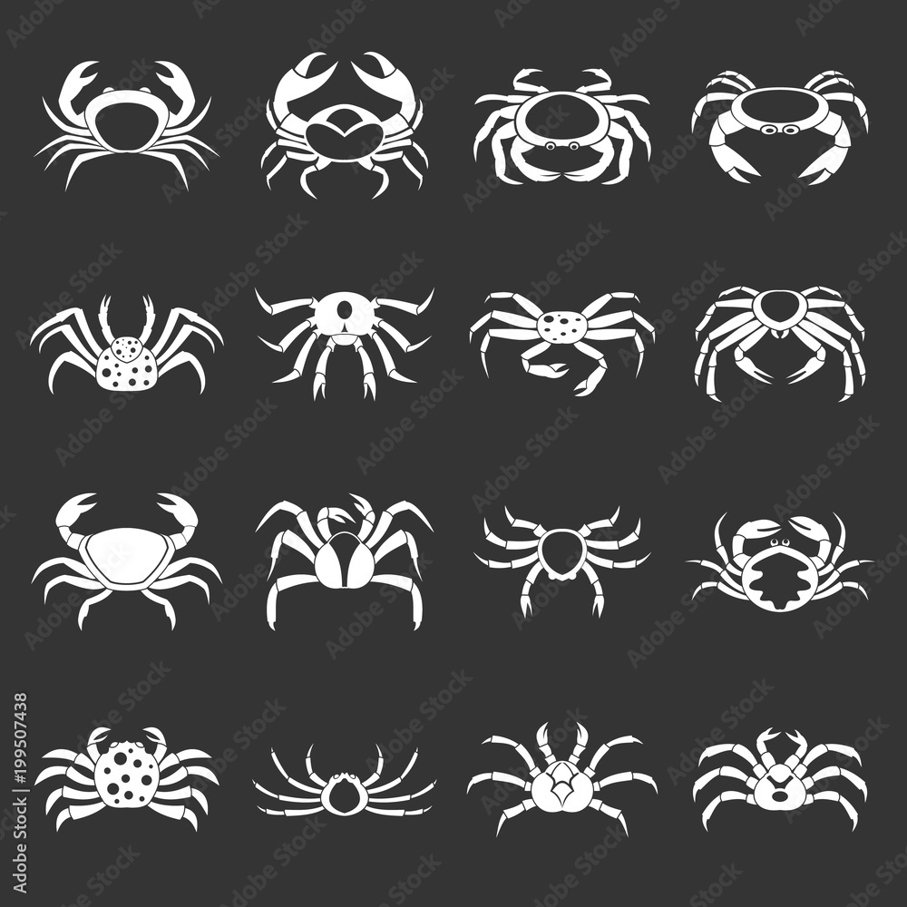 Various crab icons set grey vector