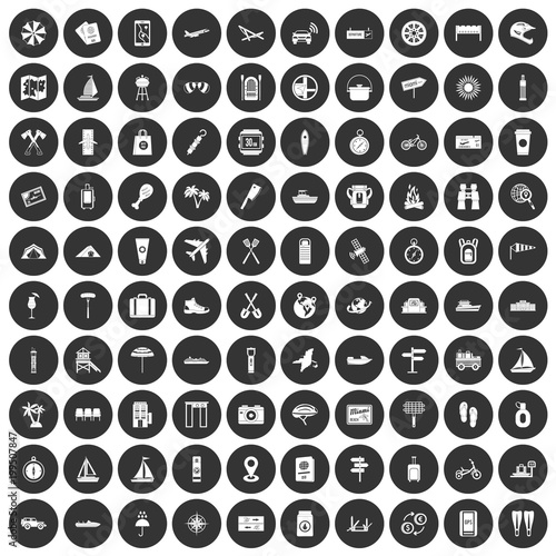 100 journey icons set black circle