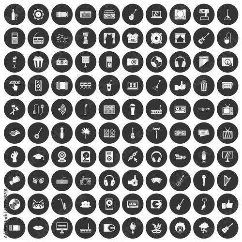 100 karaoke icons set black circle