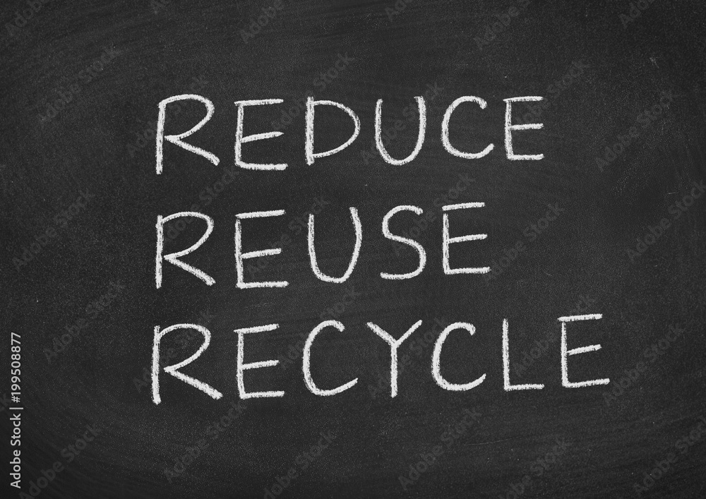 reduce reuse recycle concept text on a blackboard background Stock ...