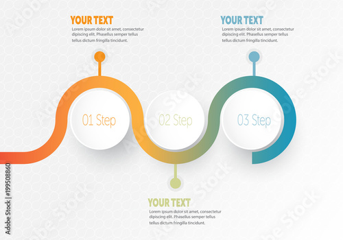 Vector infographic Business element for timeline with 3 steps labels circle ring with gradient color for each step.