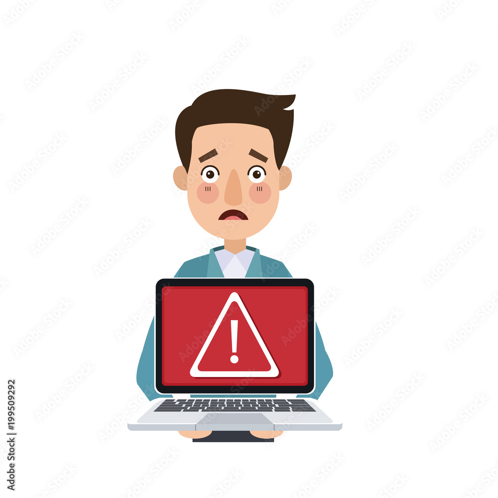 Man with hacked laptop cartoon vector illustration graphic design Man with hacked laptop cartoon vector illustration graphic design