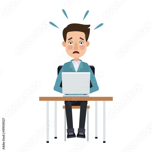 Worried man on laptop vector illustration graphic design
