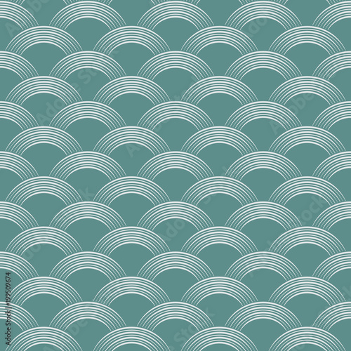Seamless cyan and white japanese oriental waves pattern vector