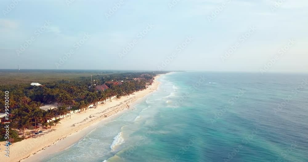 Aerial: Exploring the Beach Coast of Tulum Mexico Aerial: Exploring the Beach Coast of Tulum Mexico