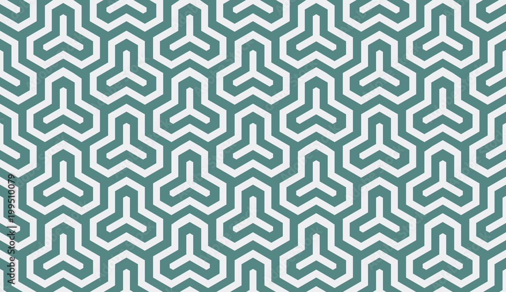 Seamless cyan and white isometric hexagonal symmetry medieval pattern vector