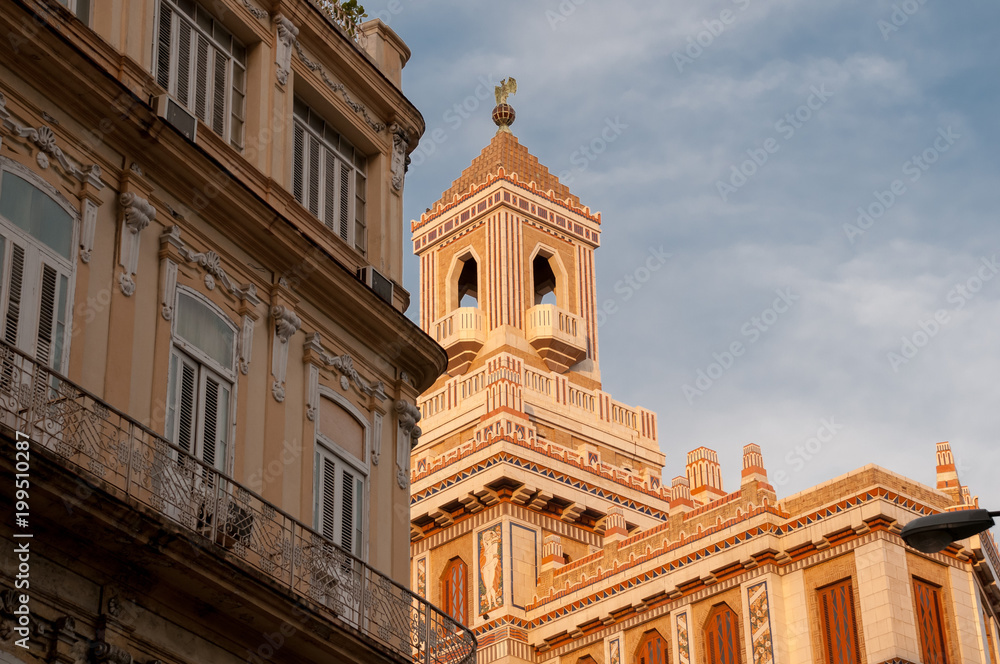 Two types of architecture on the facade of the old Havana. Cuba