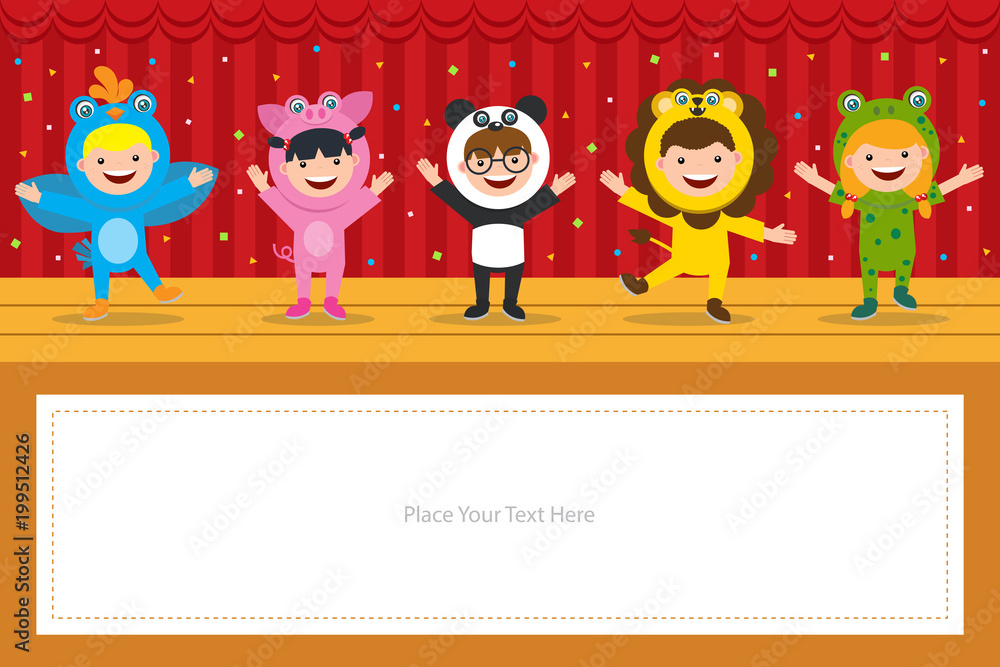 birthday card with kids in animal costume birthday card with kids in animal costume