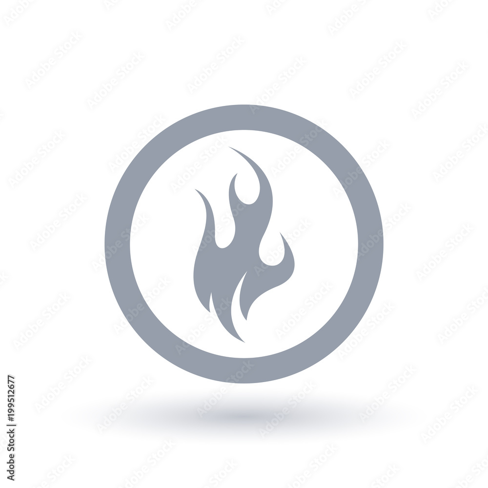 Fire icon in circle outline. Blazing flame symbol. Danger wildfire sign. Vector illustration. Fire icon in circle outline. Blazing flame symbol. Danger wildfire sign. Vector illustration.