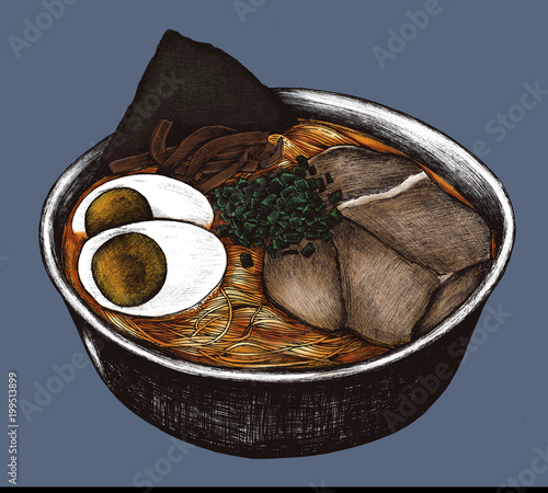 Hand drawn ramen Japanese dish photo