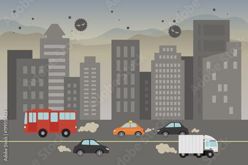 Air pollution illustration. Smog in City.