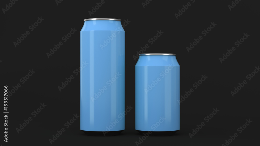 Big and small blue soda cans mockup Big and small blue soda cans mockup