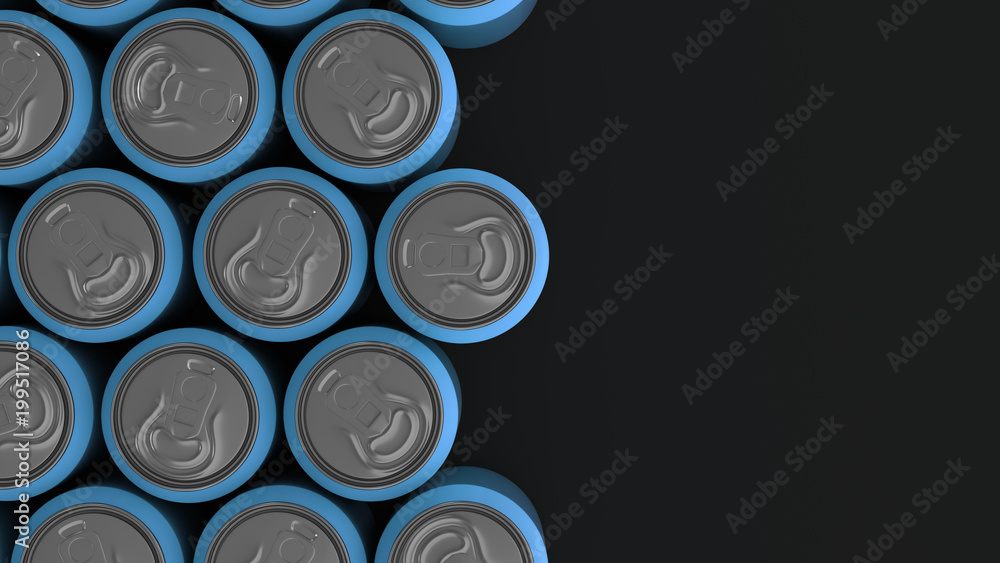 Big blue soda cans on black background Big blue soda cans on black background