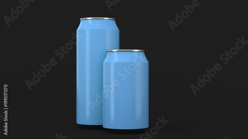 Big and small blue soda cans mockup