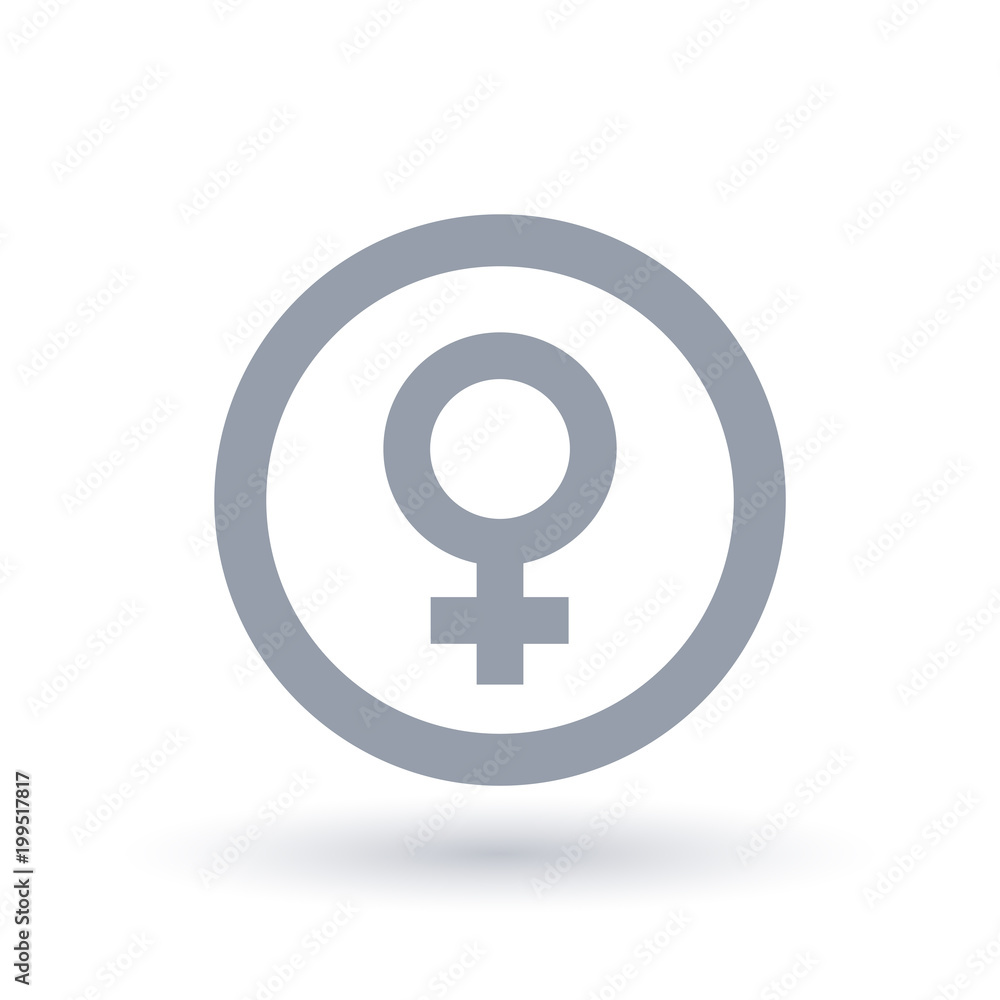 Female sign in circle outline. Feminine identity symbol. Gender icon. Vector illustration. Female sign in circle outline. Feminine identity symbol. Gender icon. Vector illustration.