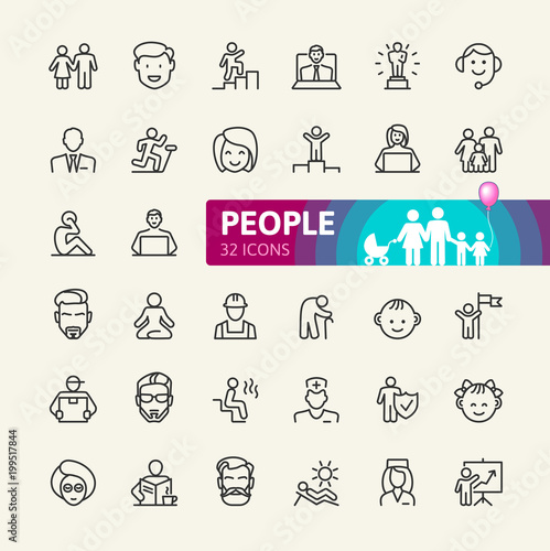 People - minimal thin line web icon set. Outline icons collection. Simple vector illustration.