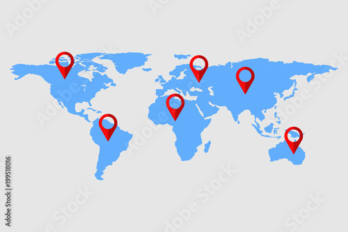 World map check in and pin checking mark, Vector, Illustration