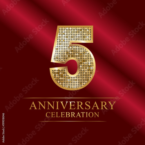 Golden shiny mosaic in disco ball style. 5th anniversary logo. Vector abstract background. ten years anniversary celebration logotype. 