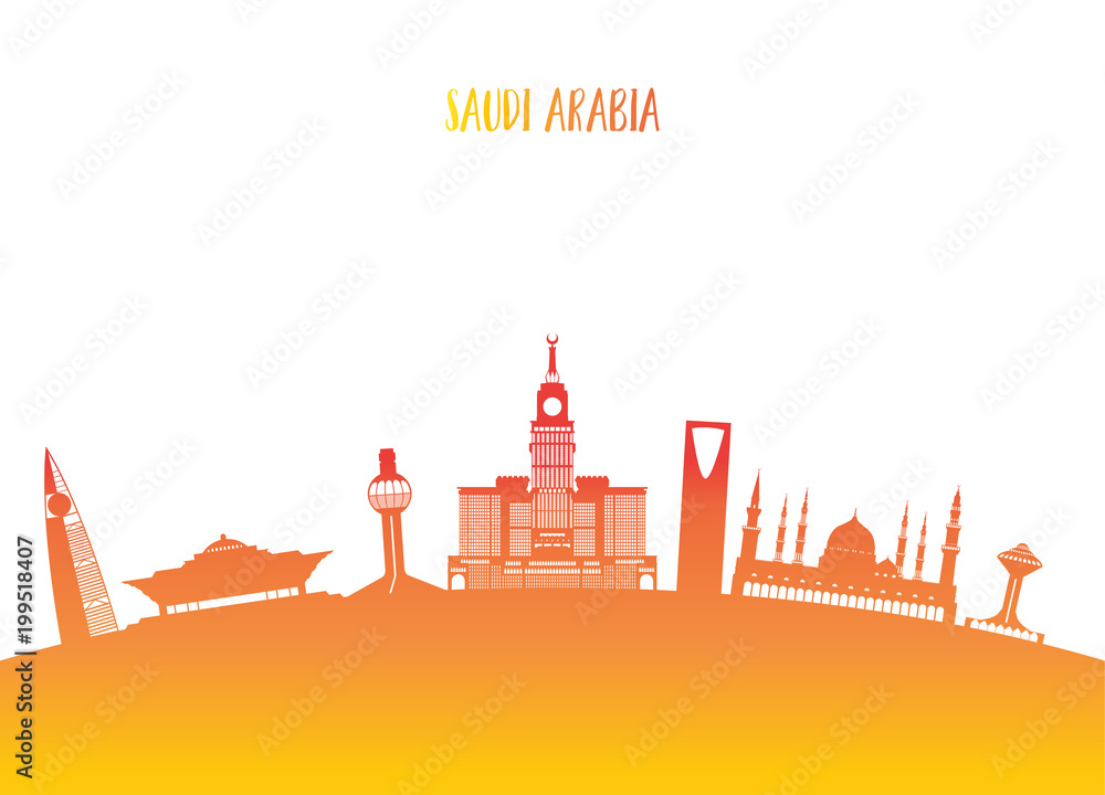 Saudi Arabia Landmark Global Travel And Journey paper background. Vector Design Template.used for your advertisement, book, banner, template, travel business or presentation.