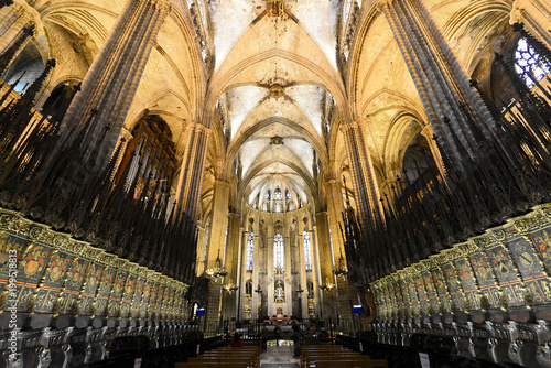 Hauptschiff, Innenaufnahme, La Catedral de la Santa Creu i Santa Eulàlia, Barri Gòtic, Barcelona, Katalonien, Spanien, Europa