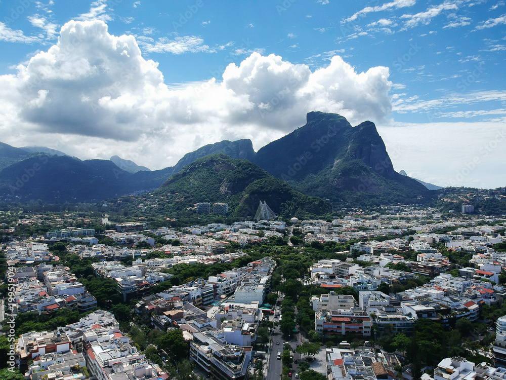Drone view of Jardim Oceanico region in Barra da Tijuca,Gavea Stone hill, Rio de Janeiro