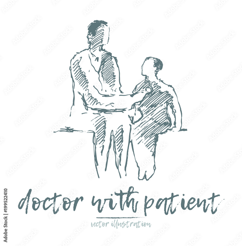 Doctor patient drawn vector illustration sketch Doctor patient drawn vector illustration sketch