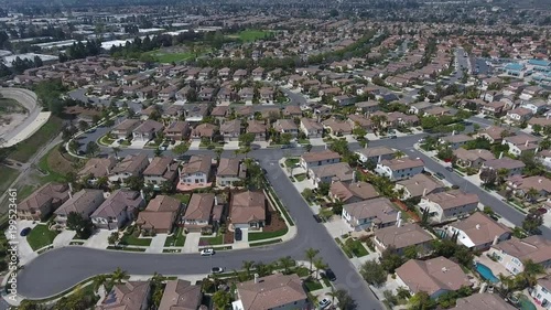 Southern California modern day neighborhood Aerial Flyover
