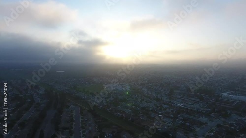 Southern California modern day neighborhood Aerial Flyover