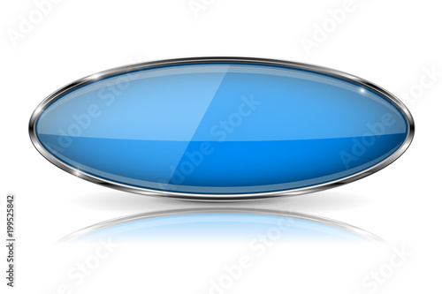 Blue oval button with chrome frame