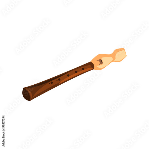Wooden flute, classical music wind instrument vector Illustration on a white background