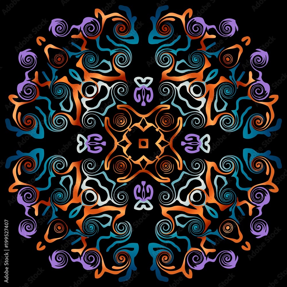 Vector illustration. Luxury mandalas for wallpapers, fabric patterns oriental style floral openwork decor Vector illustration. Luxury mandalas for wallpapers, fabric patterns oriental style floral openwork decor