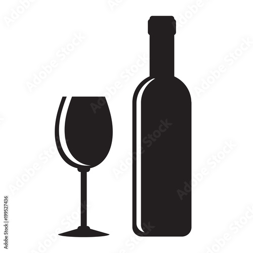 black wine bottle and glasson white, stock vector illustration