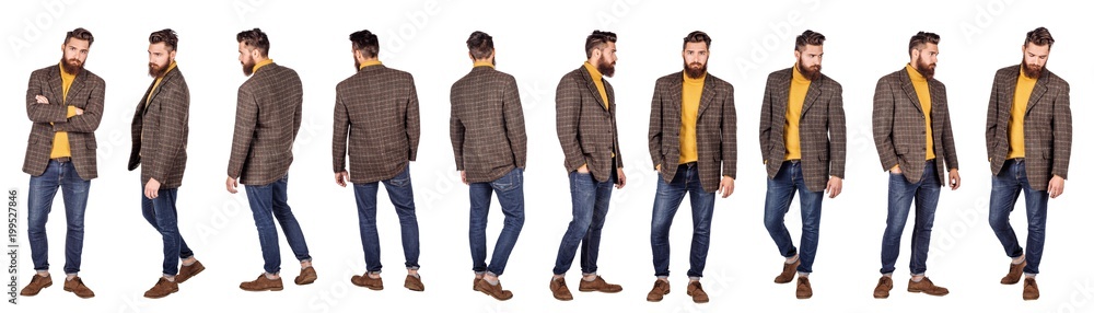 Handsome young man with beard full height standing against white background. Handsome young man with beard full height standing against white background.