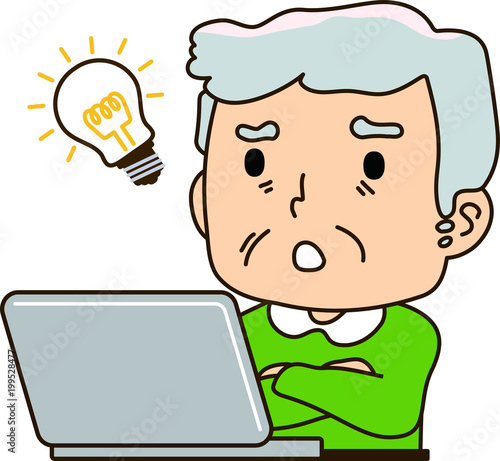 Grandfather using a laptop computer,To solve