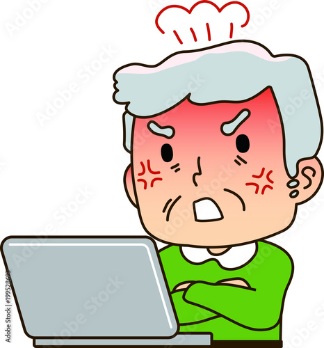 Grandfather using a laptop computer,Get enraged