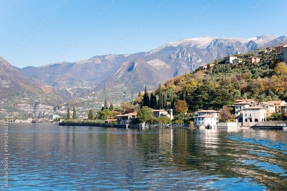 Iseo lake in morning time, Lombardy, Italy.